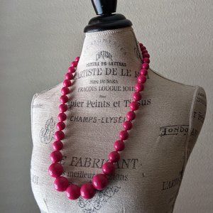 Hot Pink Plastic Beaded Necklace